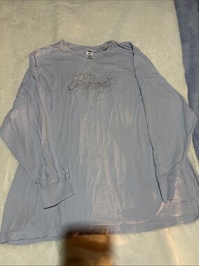PINK Victoria's Secret Light Blue Long-Sleeve Rhinestone Logo Tee